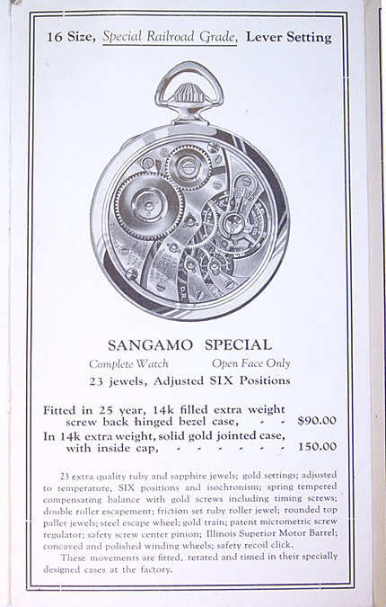 Inside price brochure ... The Sangamo Special page inside ...