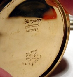 Later...... (some sources have the date as about 1922-24...subject to correction....) the cases markings were changed....... 
Now to include the Sangamo Special marking in Script... 
Here is an example image furnished by Charlie Sides of the case marking on 3863687... note the Patented marking below the SS marking...
....